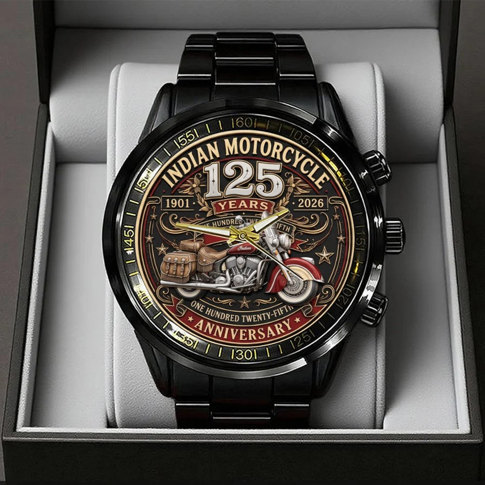 Indian Motorcycle 125th Anniversary Black Stainless Steel Watch – TMTHU8997