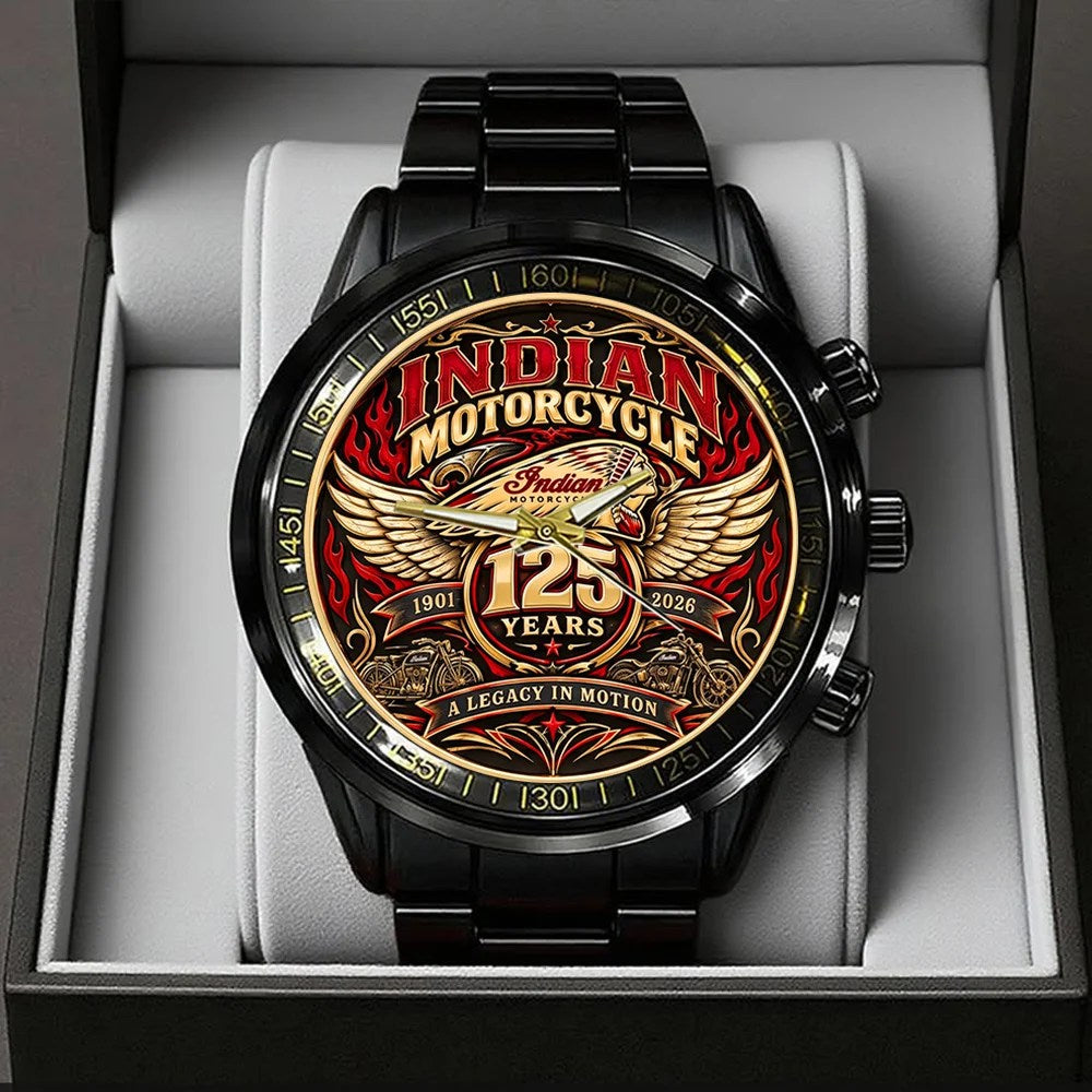 Indian Motorcycle 125th Anniversary Black Stainless Steel Watch – TMTHU9543