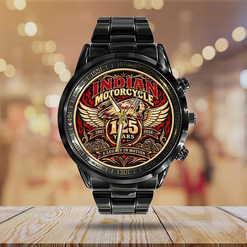 Indian Motorcycle 125th Anniversary Black Stainless Steel Watch – TMTHU9543