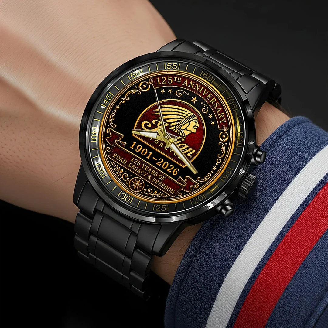 Indian Motorcycle 125th Anniversary Black Stainless Steel Watch – HOATT20523