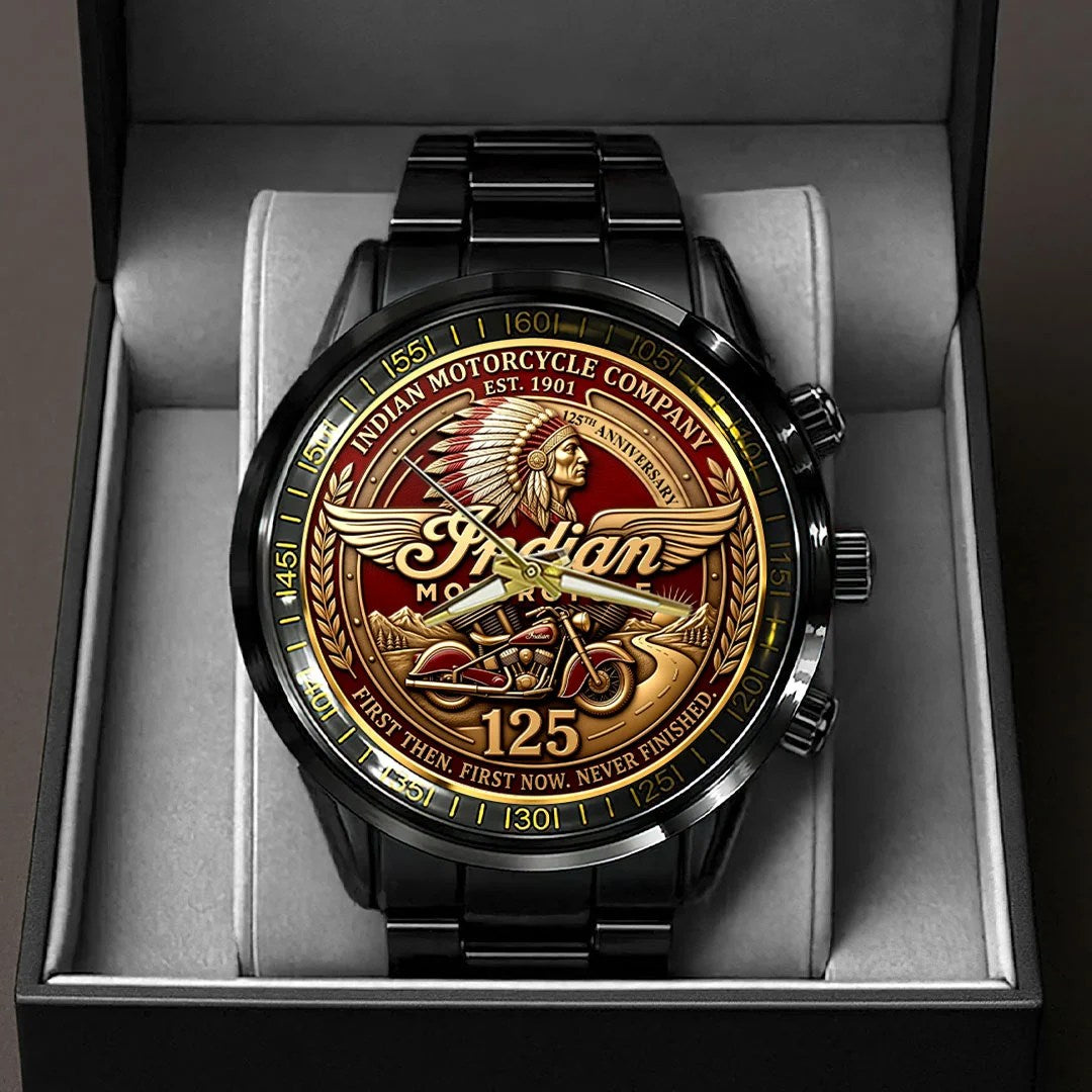 Indian Motorcycle 125th Anniversary Black Stainless Steel Watch – HOATT20524