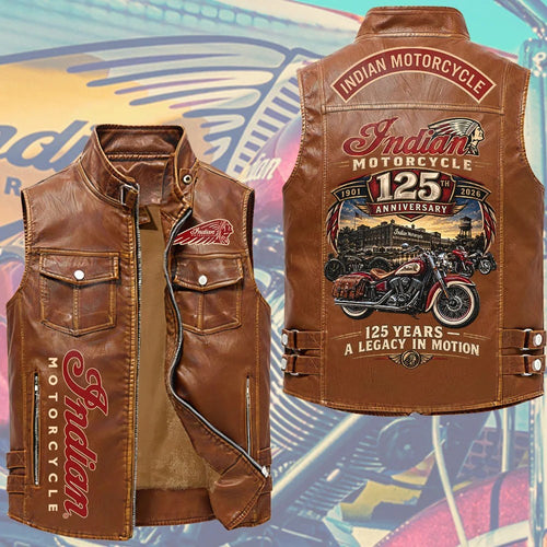 Indian Motorcycle 125th Anniversary Premium 2D Sleeveless Leather Vest – TMTHU10008