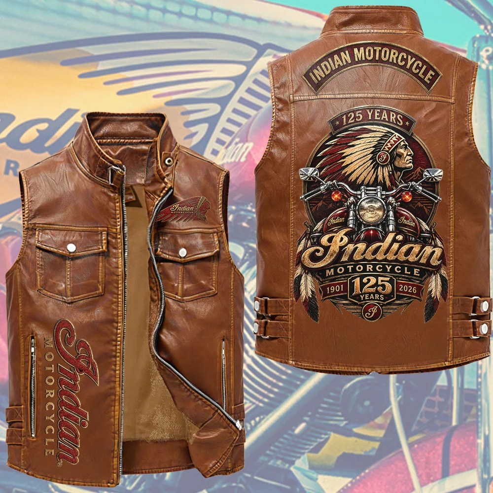 Indian Motorcycle 125th Anniversary Premium 2D Sleeveless Leather Vest – TMTHU10192