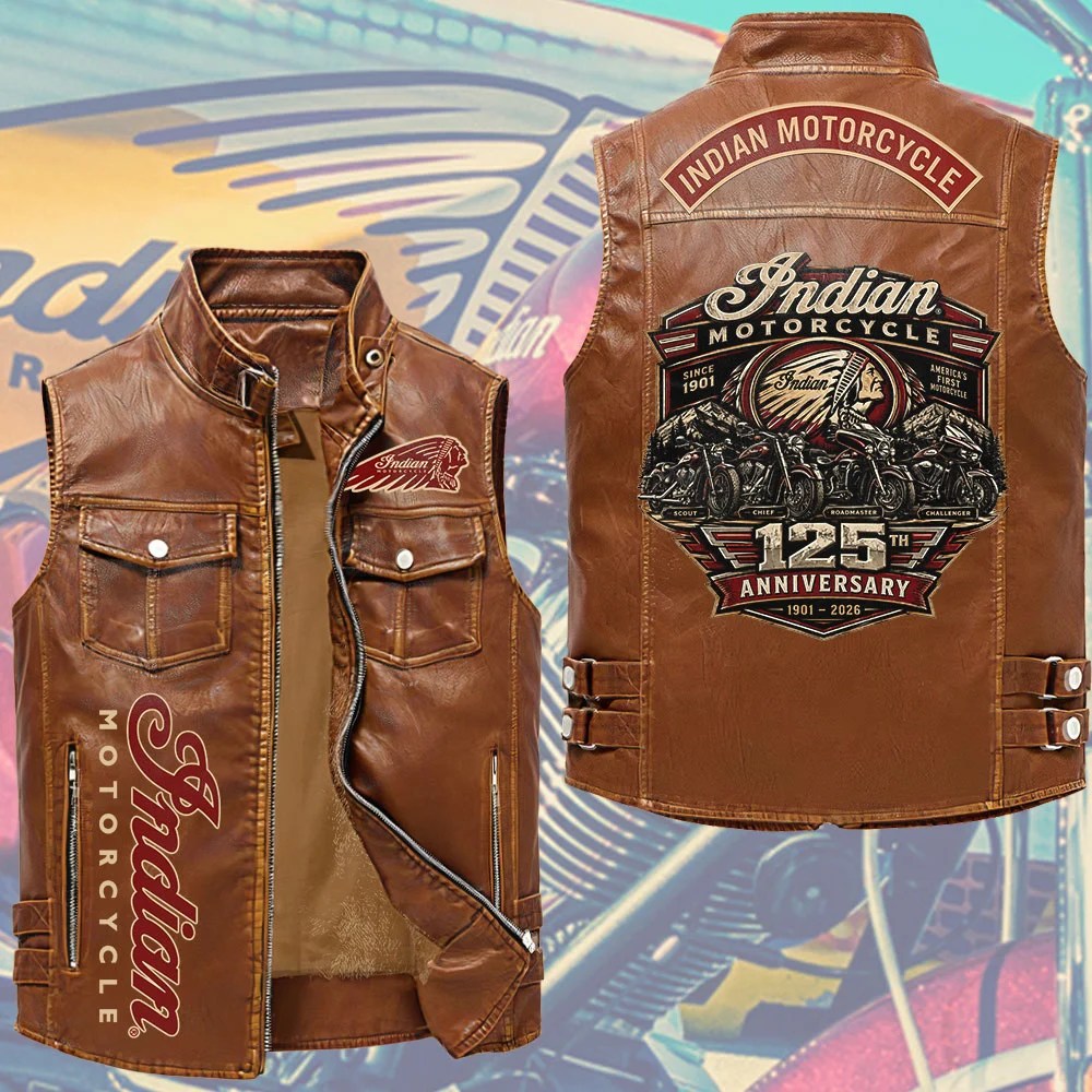 Indian Motorcycle 125th Anniversary Premium 2D Sleeveless Leather Vest – TMTHU9790