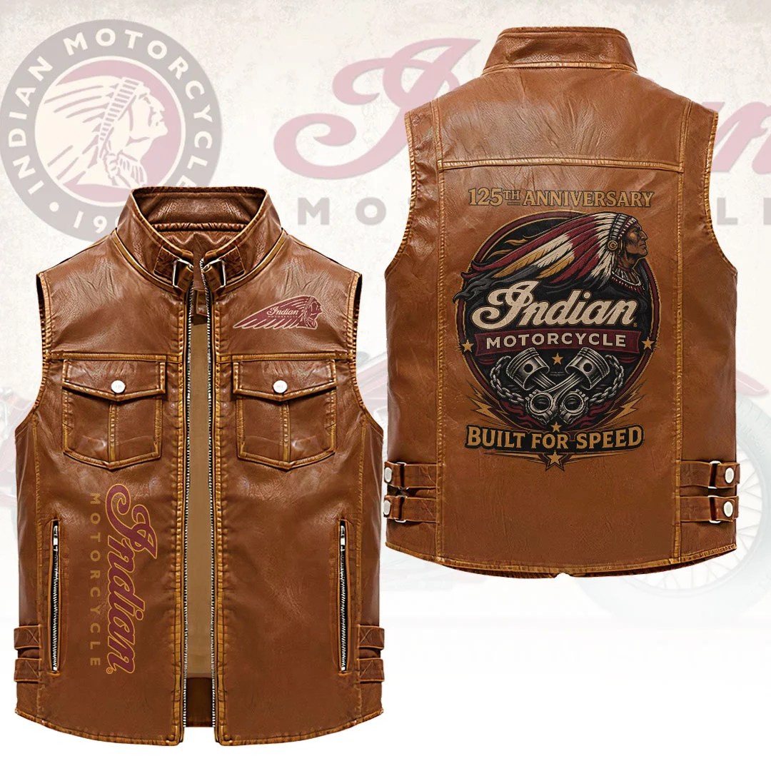 Indian Motorcycle 125th Anniversary Premium 2D Sleeveless Leather Vest – HOATT20334