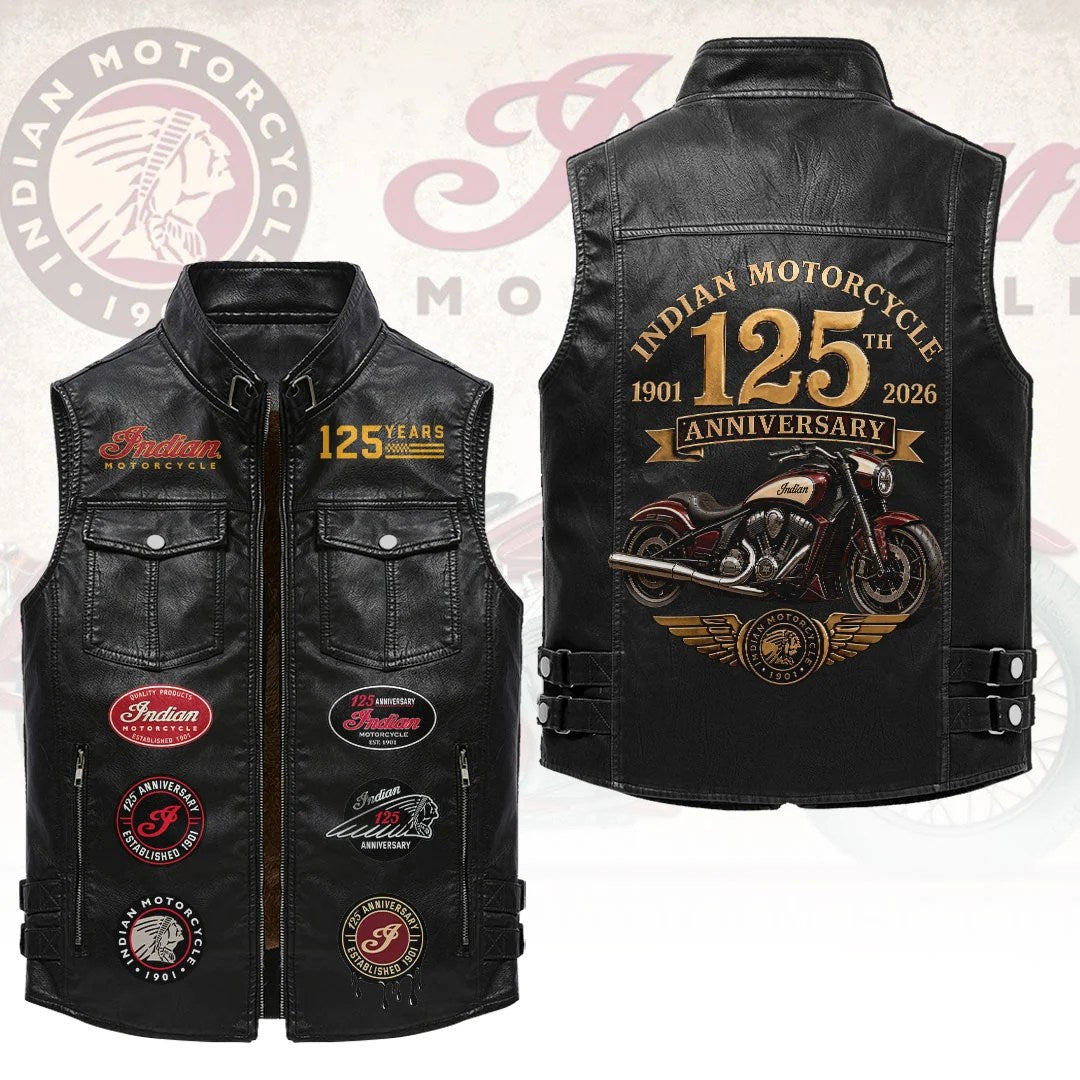 Indian Motorcycle 125th Anniversary Premium 2D Sleeveless Leather Vest – HOATT20794