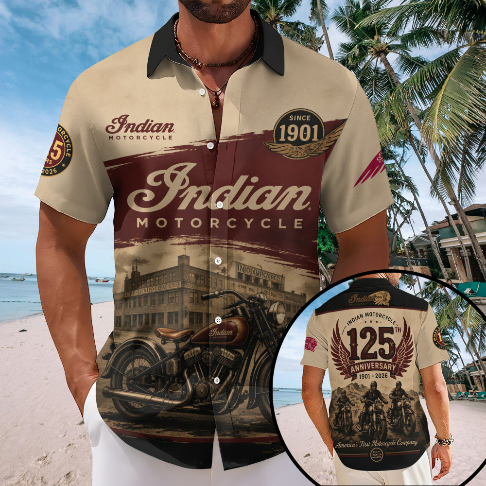 Indian Motorcycle 125th Anniversary Short Sleeve Button-Down Shirt – TMTHU8127