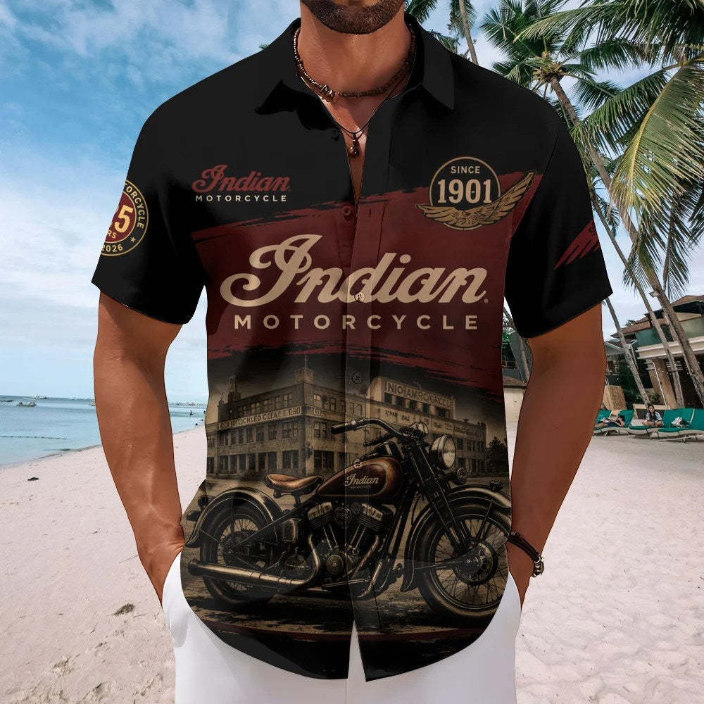 Indian Motorcycle 125th Anniversary Short Sleeve Button-Down Shirt – TMTHU8938