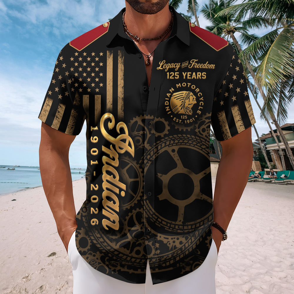 Indian Motorcycle 125th Anniversary Short Sleeve Button-Down Shirt – TMTHU8523