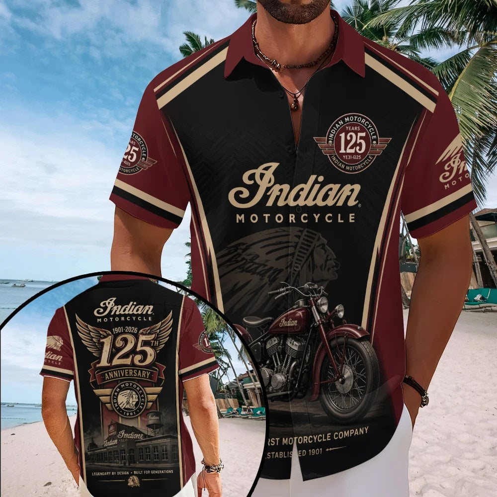 Indian Motorcycle 125th Anniversary Short Sleeve Button-Down Shirt – TMTHU8831