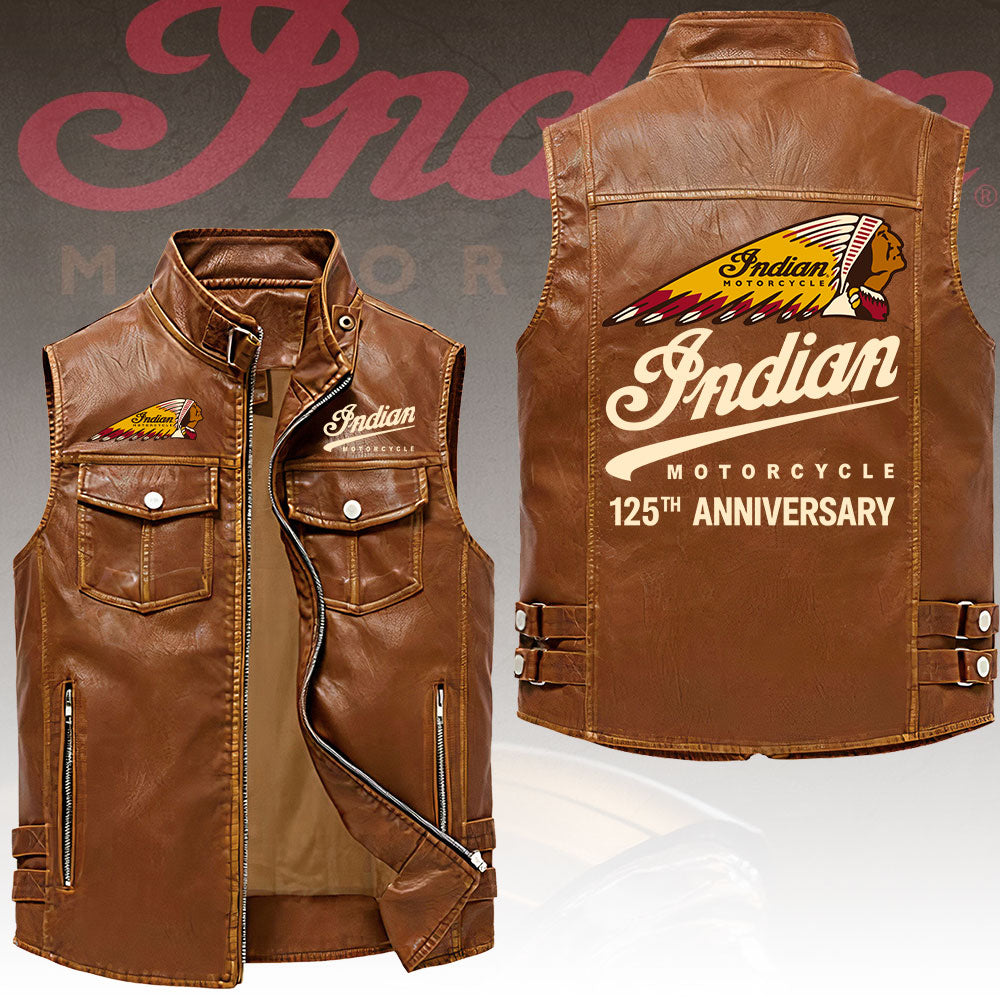 Indian Motorcycle 125th Anniversary Premium 2D Sleeveless Leather Vest – TANTN24853