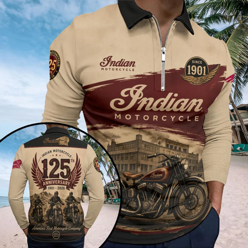 Indian Motorcycle 125th Anniversary Zip Polo Shirt – TMTHU8527