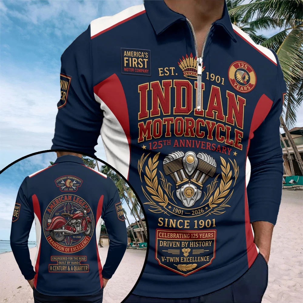 Indian Motorcycle 125th Anniversary Zip Polo Shirt – TMTHU8622