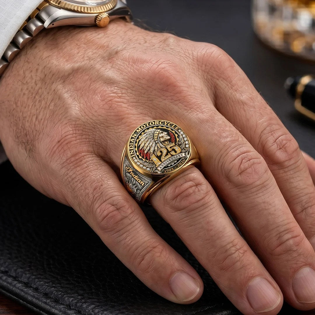 Indian Motorcycle 125th Anniversary 3D Engraved Ring – TMTHU10001