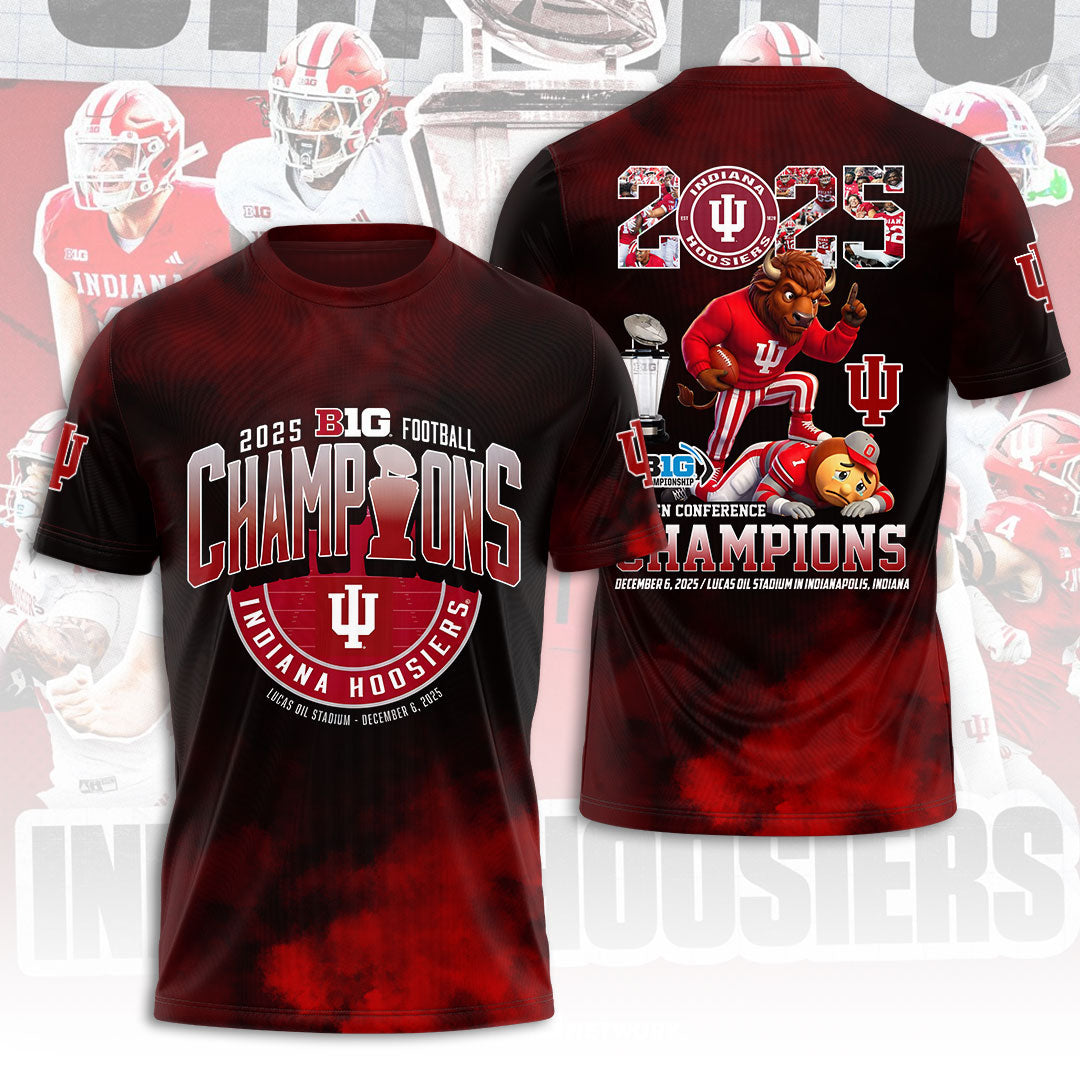 Indiana Hoosiers Football 2025 Big Ten Champions 3D Apparel – HOATT14991