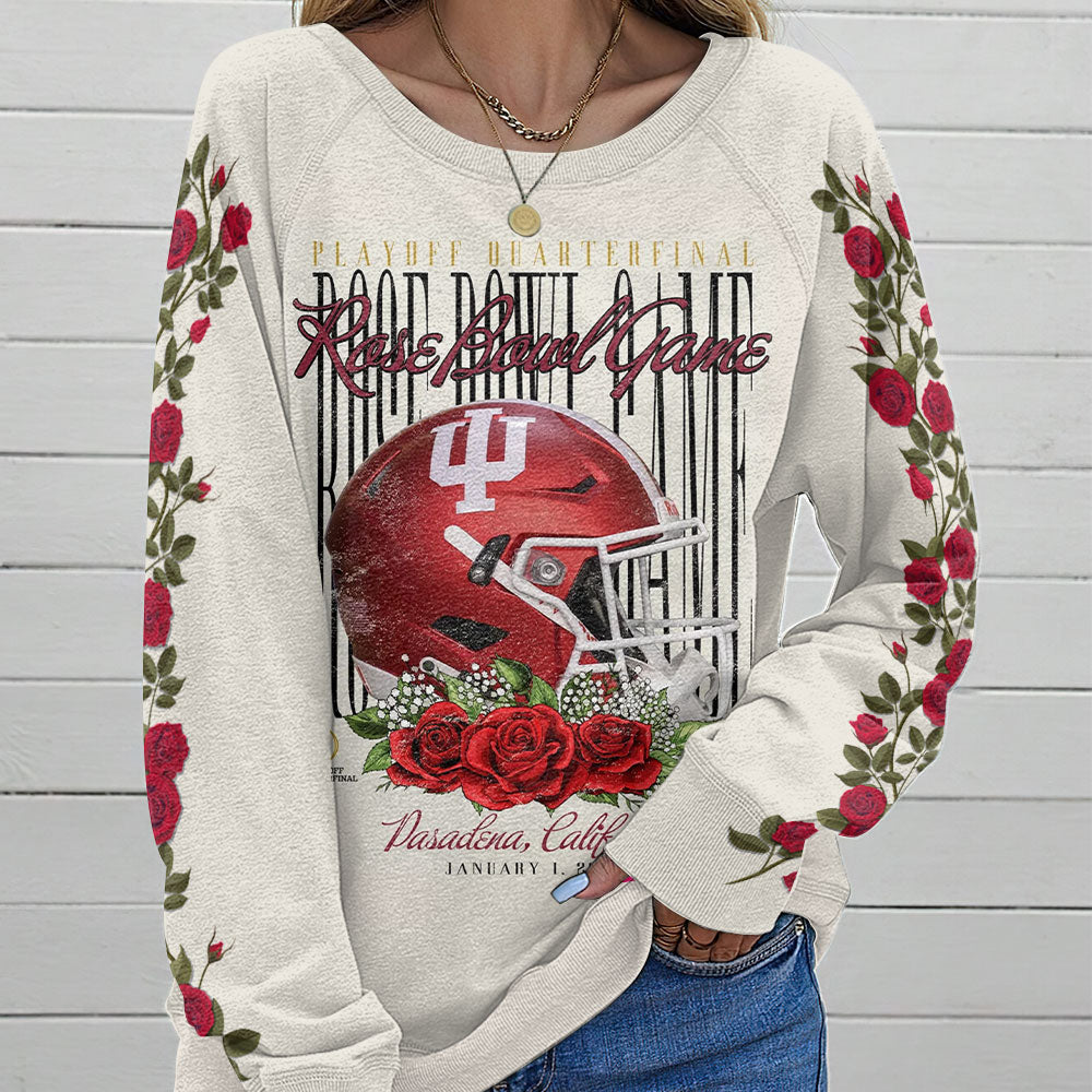 Indiana Hoosiers Football 2026 Rose Bowl Round Neck Raglan Sleeve Sweatshirt – MAITM14268