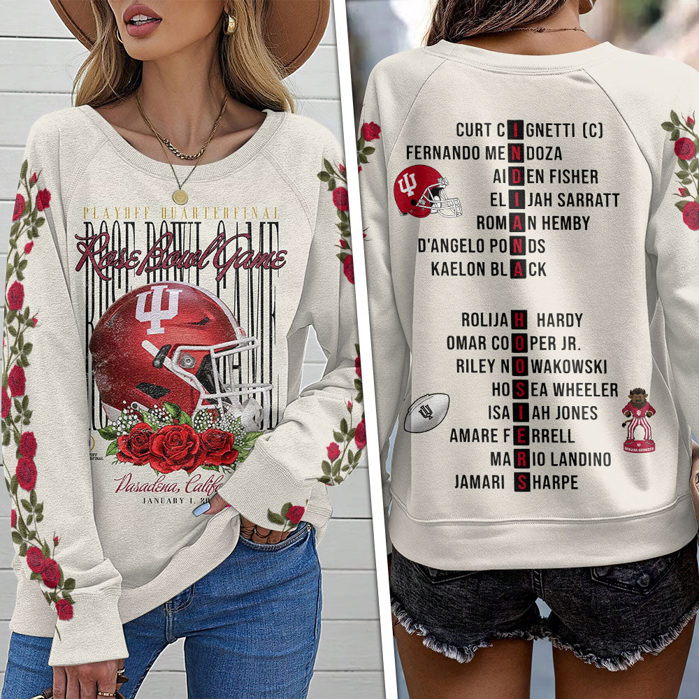 Indiana Hoosiers Football 2026 Rose Bowl Round Neck Raglan Sleeve Sweatshirt – MAITM14268