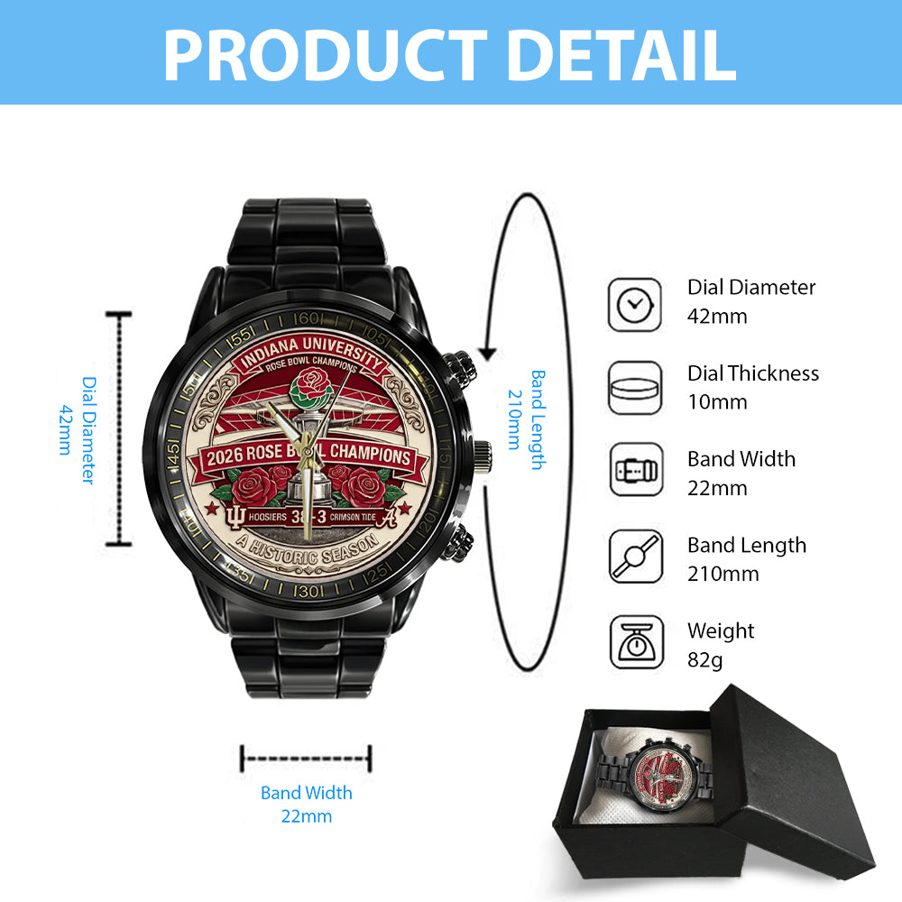 Indiana Hoosiers Football Rose Bowl Champions Black Stainless Steel Watch – MAITM14352