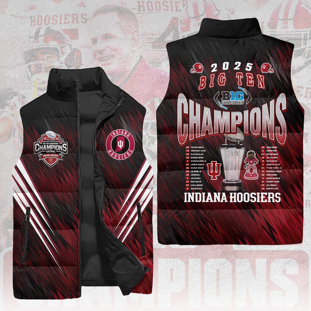 Indiana Hoosiers Football 2025 Big Ten Champions 3D Sleeveless Down Jacket – HOATT15148