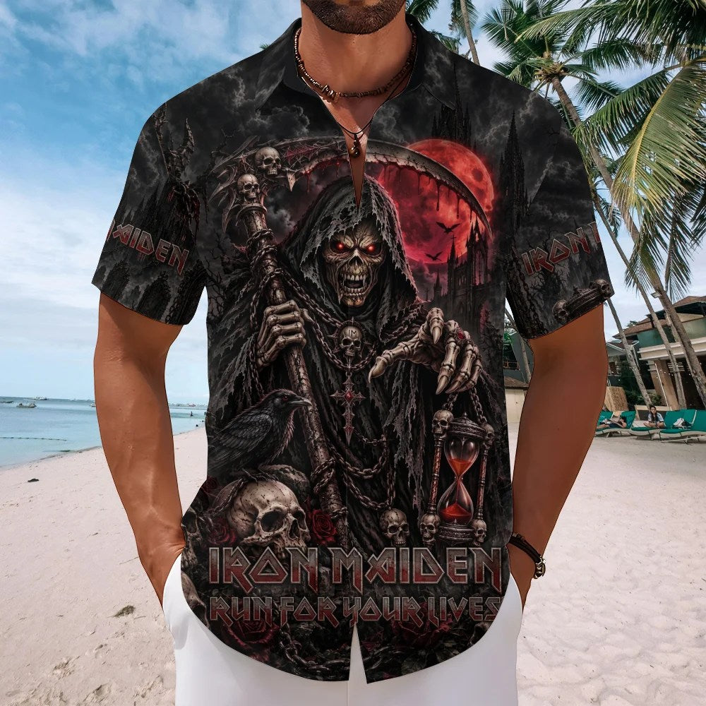 Iron Maiden 2026 World Tour Short Sleeve Button-Down Shirt – TMTHU9398