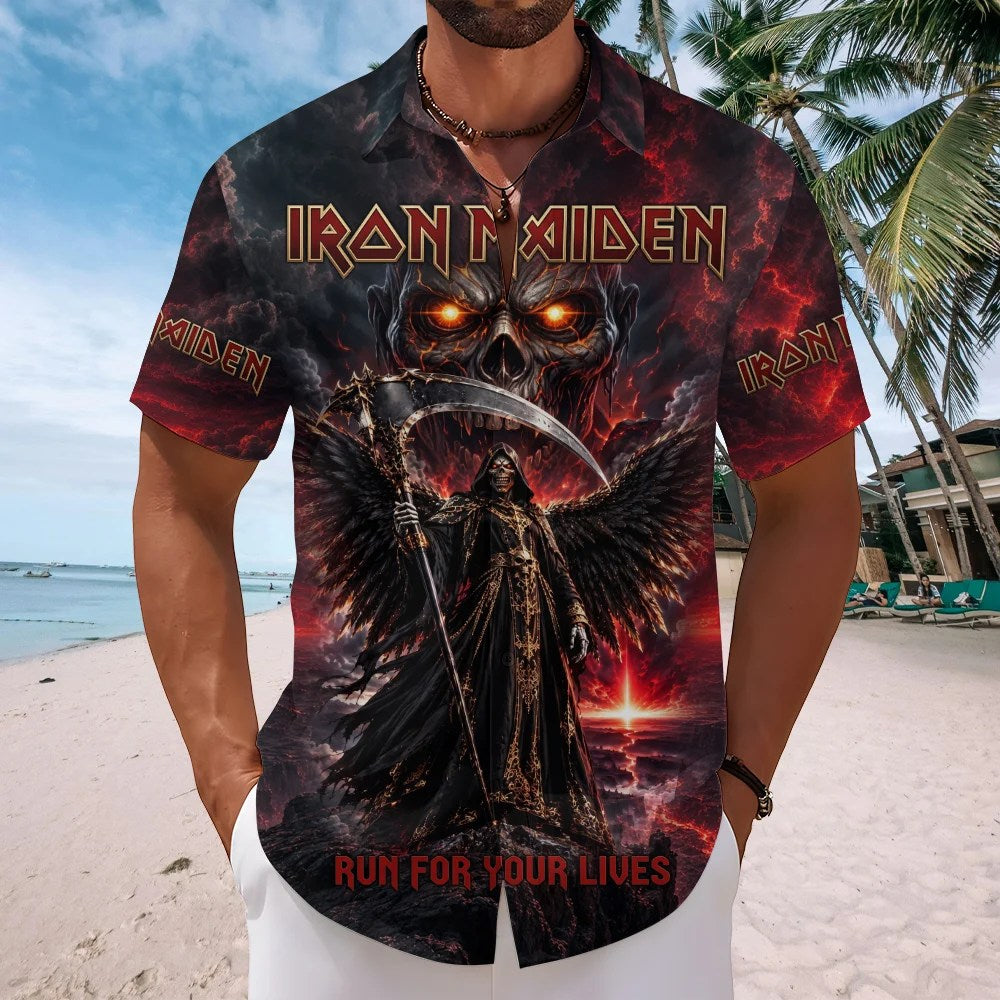 Iron Maiden 2026 World Tour Short Sleeve Button-Down Shirt – TMTHU9541