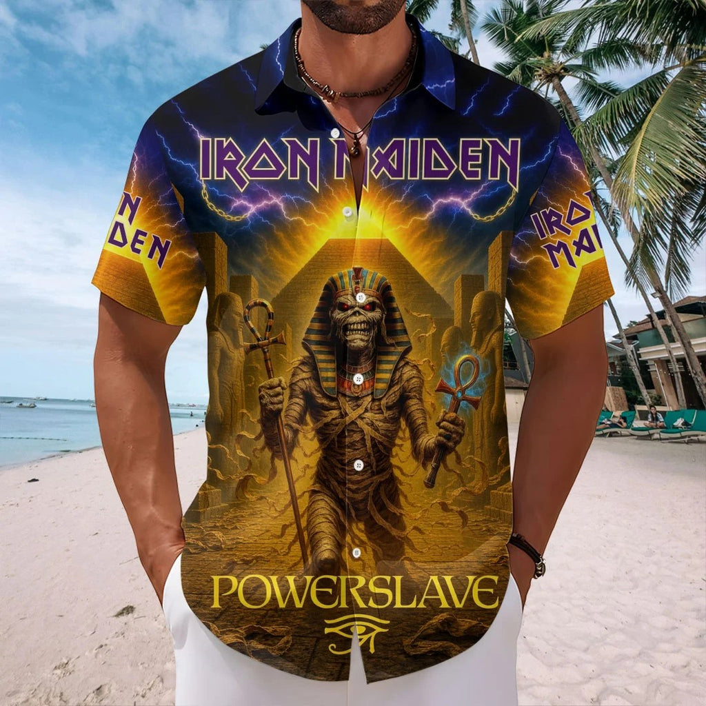 Iron Maiden Powerslave Short Sleeve Button-Down Shirt – HOATT26840