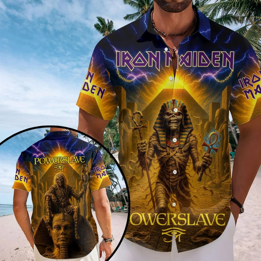 Iron Maiden Powerslave Short Sleeve Button-Down Shirt – HOATT26840