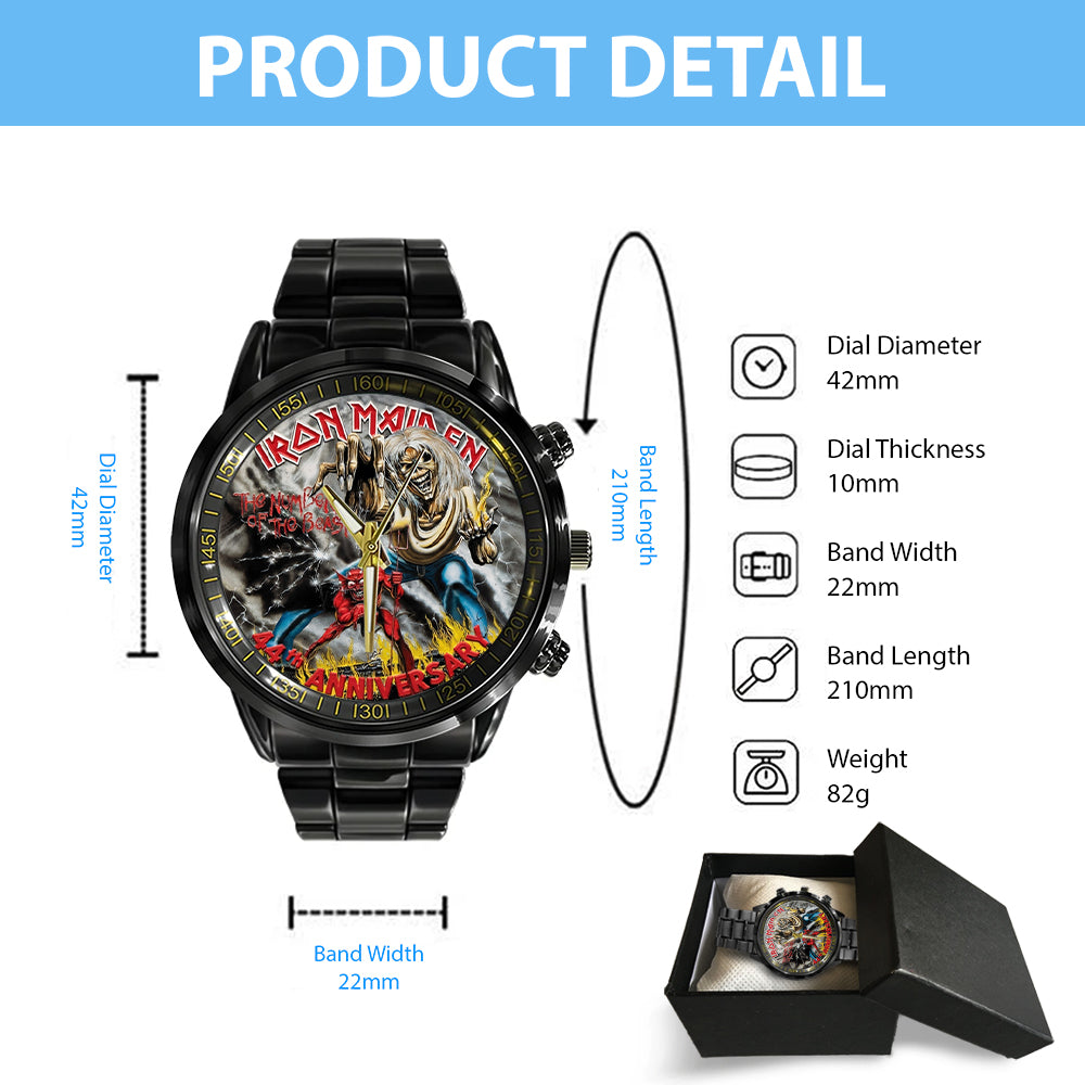 Iron Maiden The Number Of The Beast 44th Anniversary Black Stainless Steel Watch – TMTHU4578