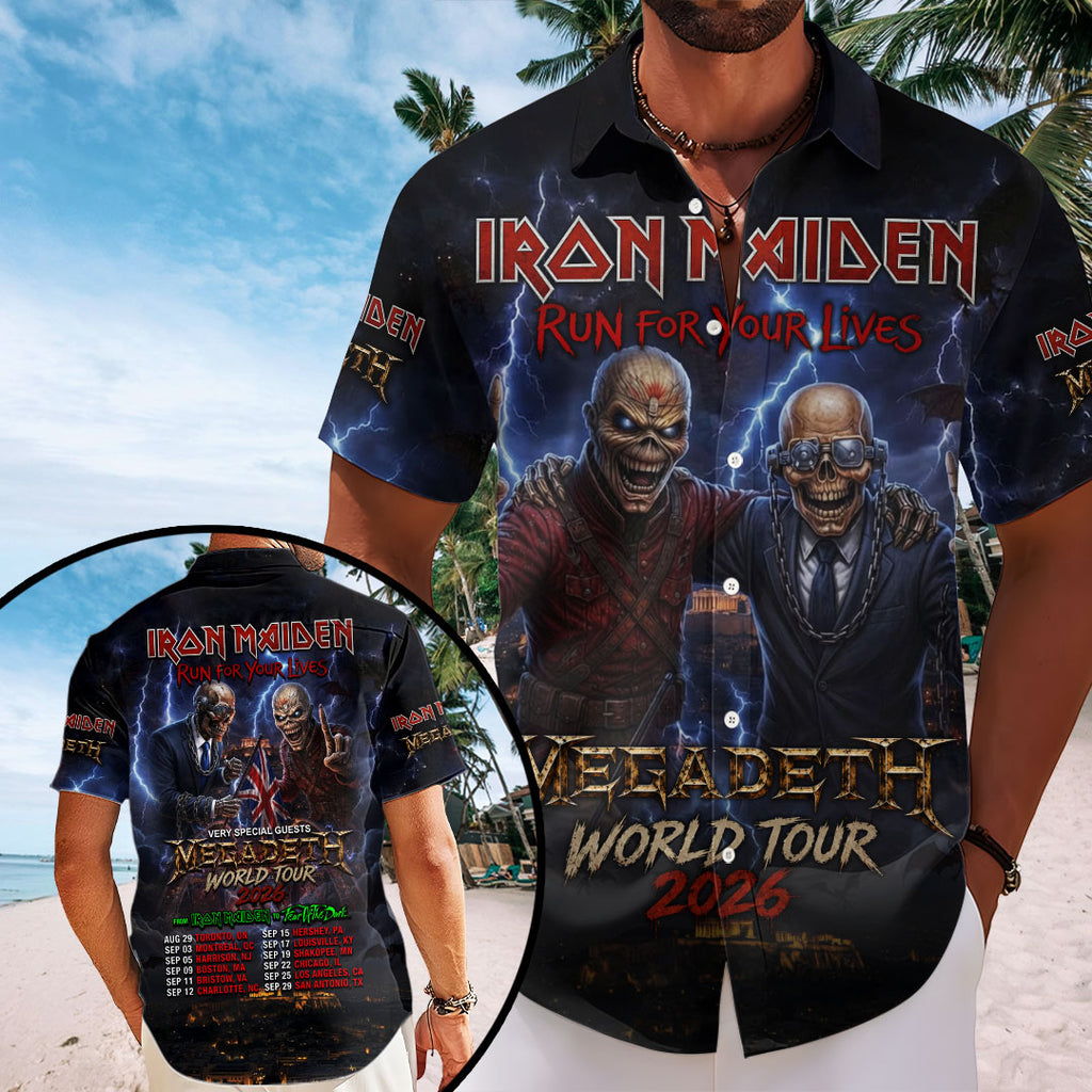 Iron Maiden x Megadeth 2026 World Tour Short Sleeve Button-Down Shirt – TMTHU7922