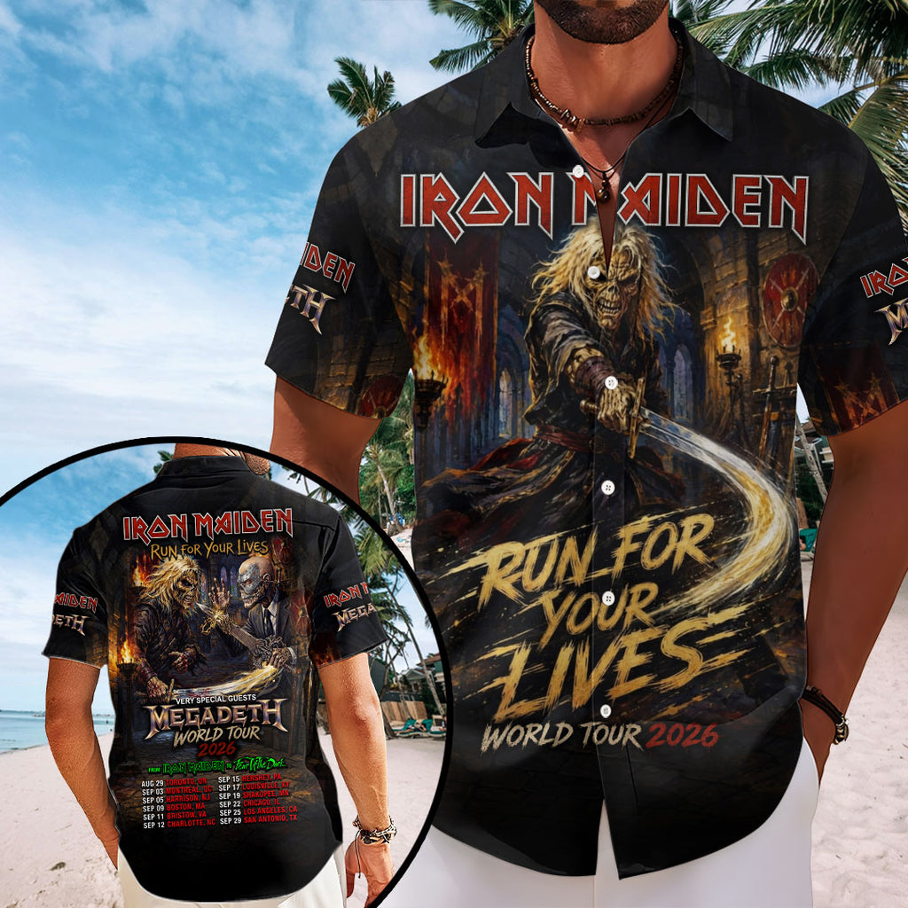 Iron Maiden x Megadeth 2026 World Tour Short Sleeve Button-Down Shirt – TMTHU7923