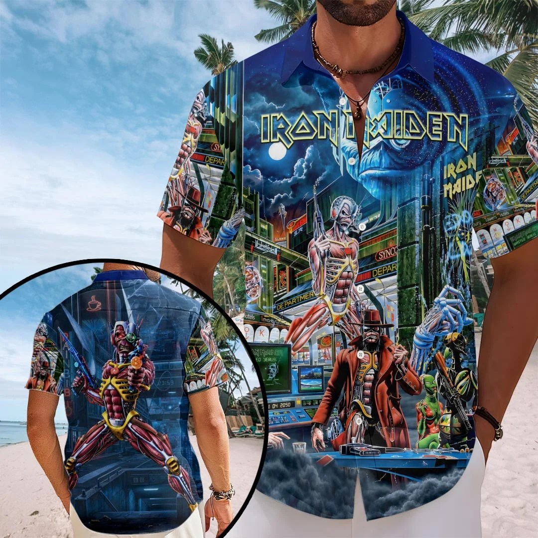 Iron Maiden Somewhere in Time Short Sleeve Button-Down Shirt – HOATT26871