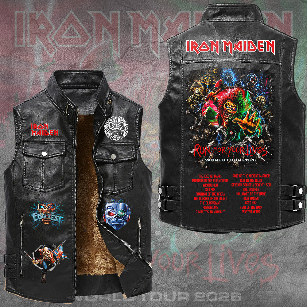 Iron Maiden 2026 World Tour Premium 2D Sleeveless Leather Vest – GNE6715