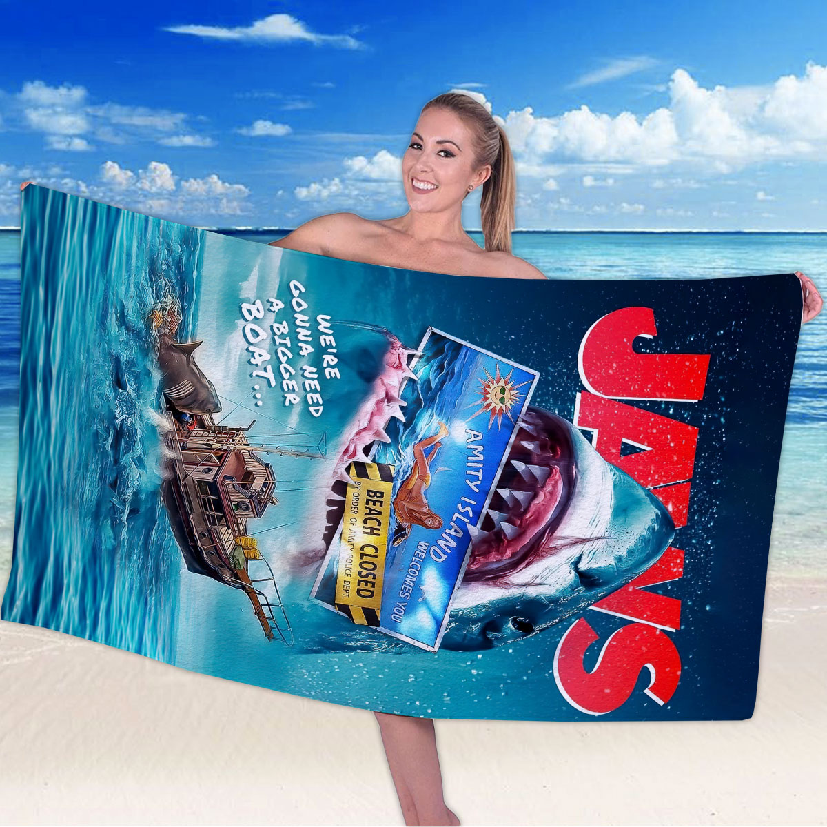 Jaws Rectangle Beach Towel – HOATT 11030