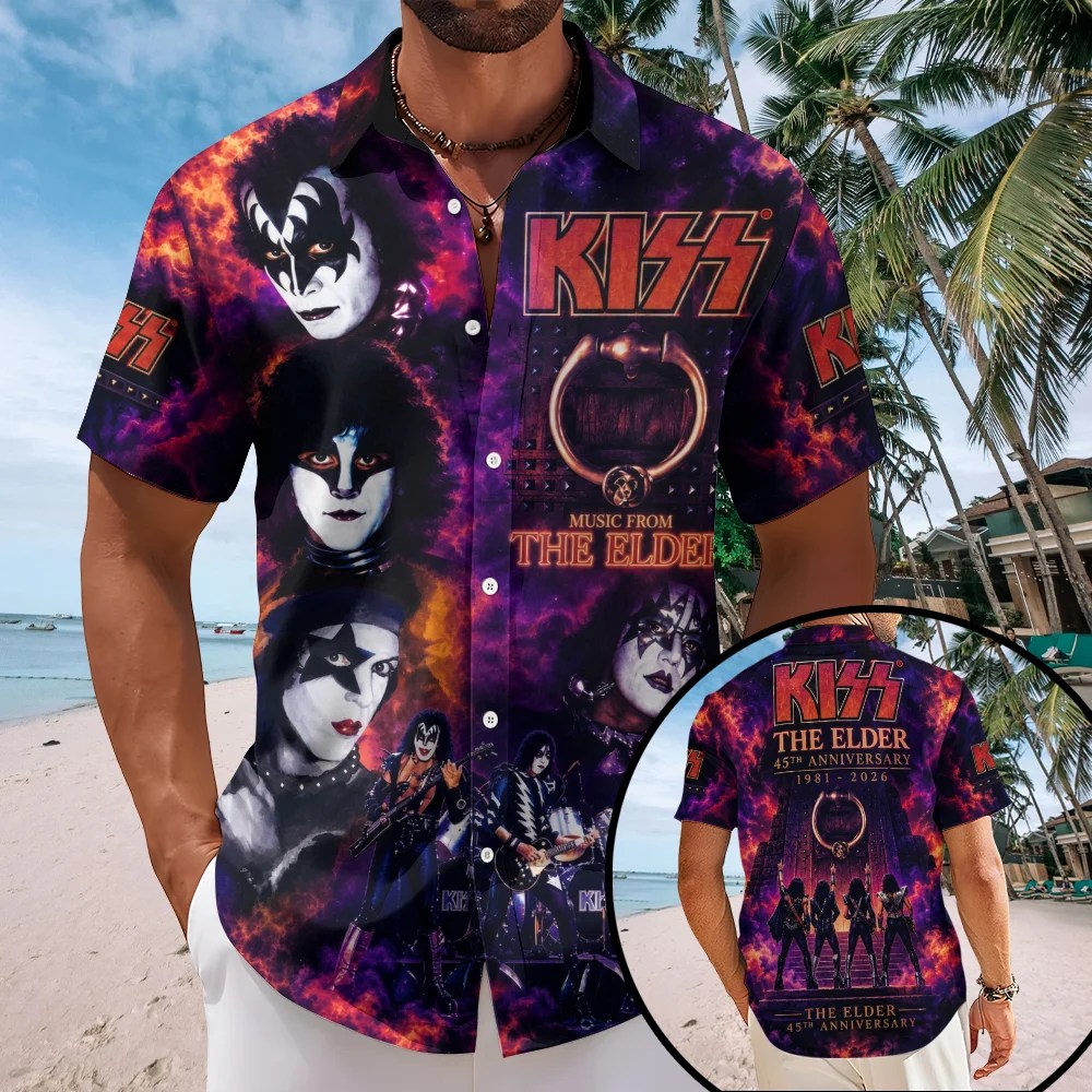 KISS: The Elder 45th Anniversary 2 Short Sleeve Button-Down Shirt – TMTHU9137