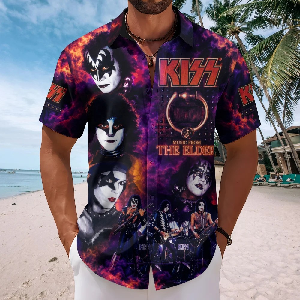 KISS: The Elder 45th Anniversary 2 Short Sleeve Button-Down Shirt – TMTHU9137