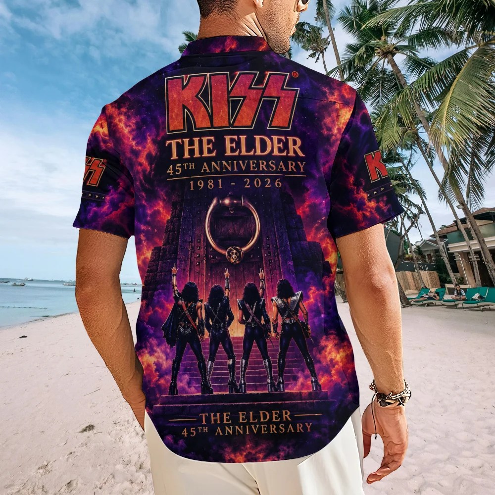 KISS: The Elder 45th Anniversary 2 Short Sleeve Button-Down Shirt – TMTHU9137
