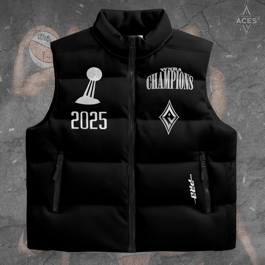 Las Vegas Aces 2025 WNBA Finals Champions 3D Sleeveless Down Jacket – TANTN17688