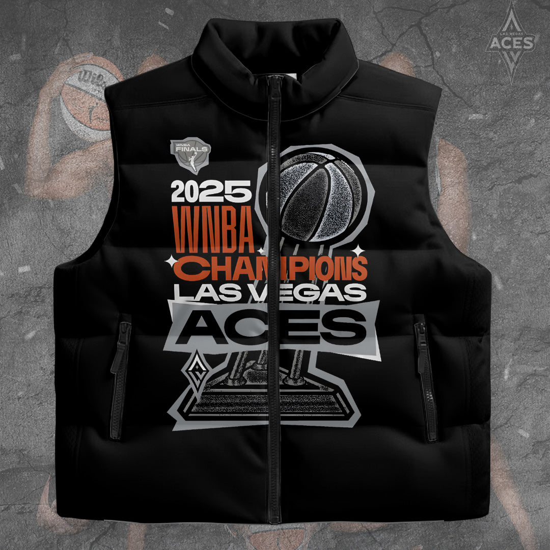 Las Vegas Aces 2025 WNBA Finals Champions 3D Sleeveless Down Jacket – TANTN17689