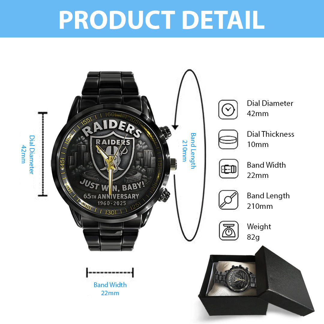 Las Vegas Raiders 65th Anniversary 2025 Black Stainless Steel Watch – TANTN16143