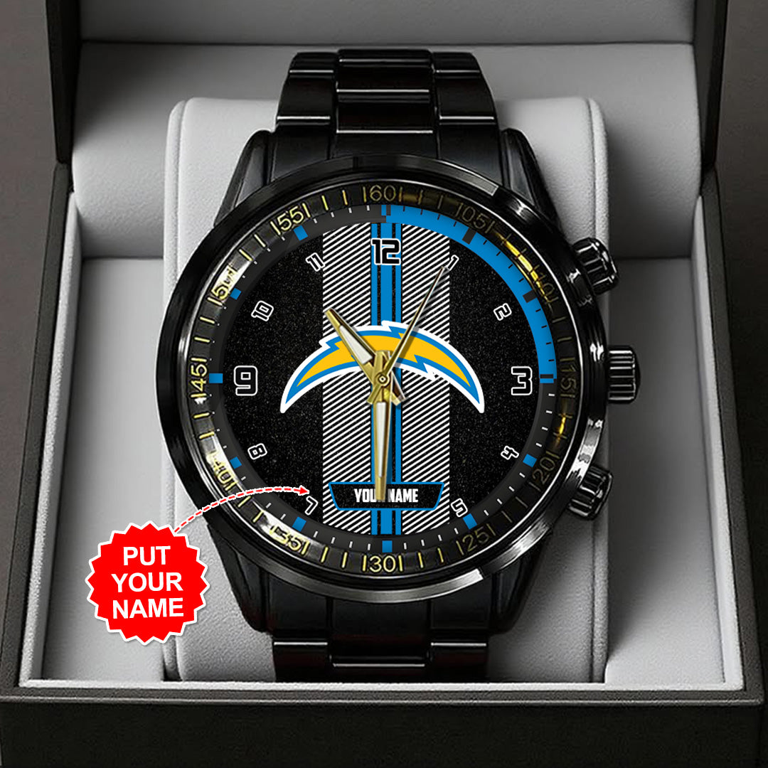 Personalized Los Angeles Chargers Black Stainless Steel Watch – TANTN16024