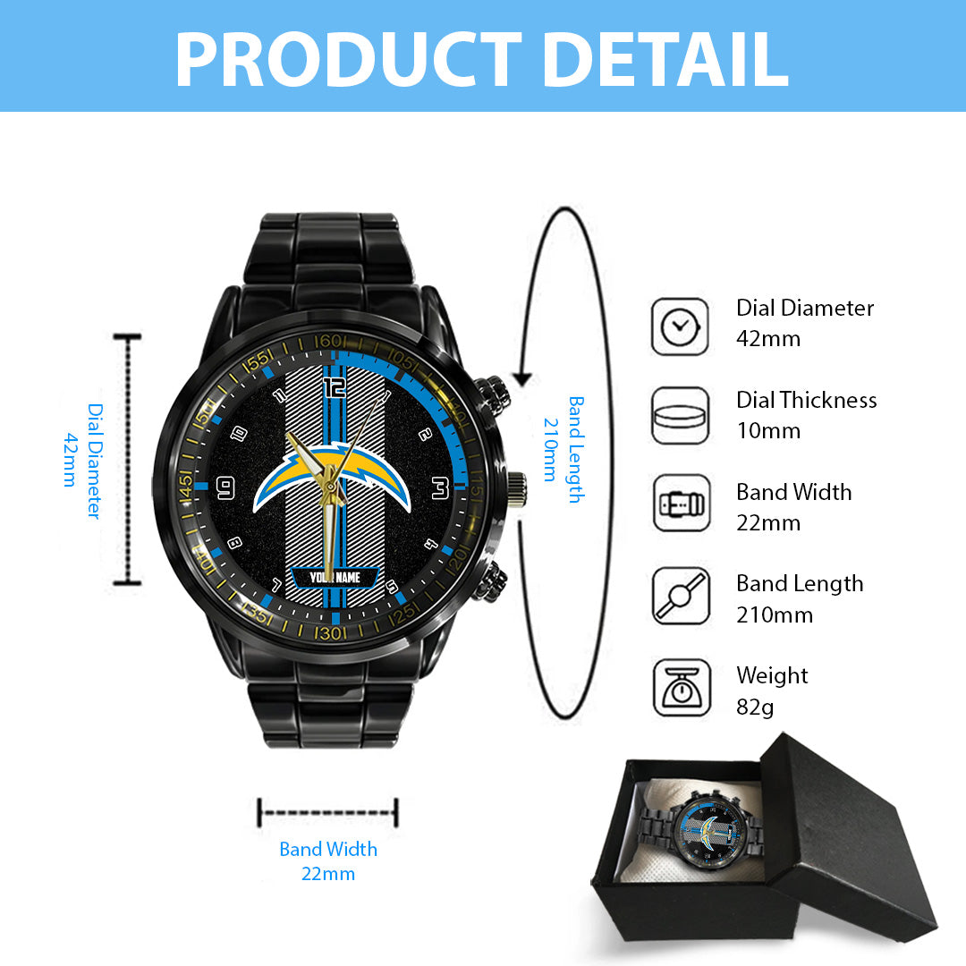 Personalized Los Angeles Chargers Black Stainless Steel Watch – TANTN16024