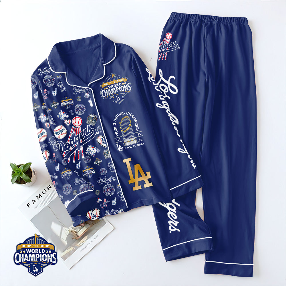 Los Angeles Dodgers Satin Pajama Set with Piping – GNE4713