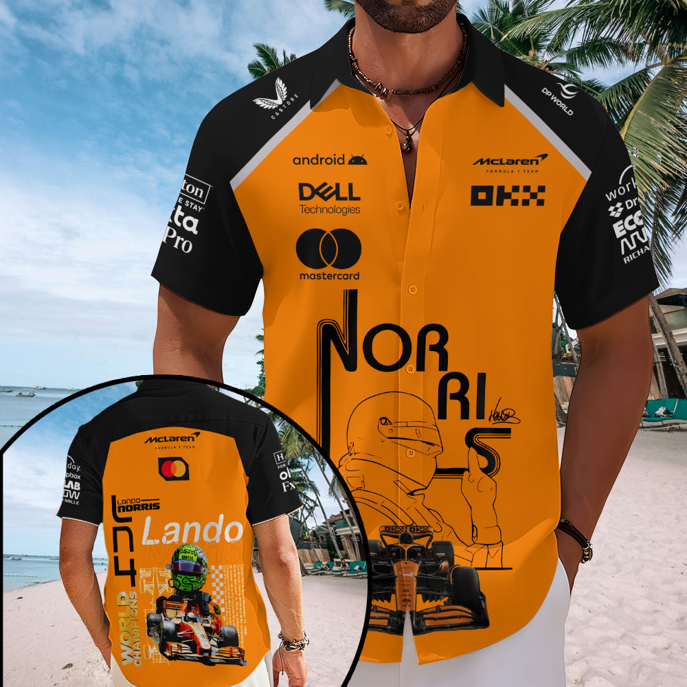 McLaren x Lando Norris 2025 World Champion Short Sleeve Button-Down Shirt – MAITM14058
