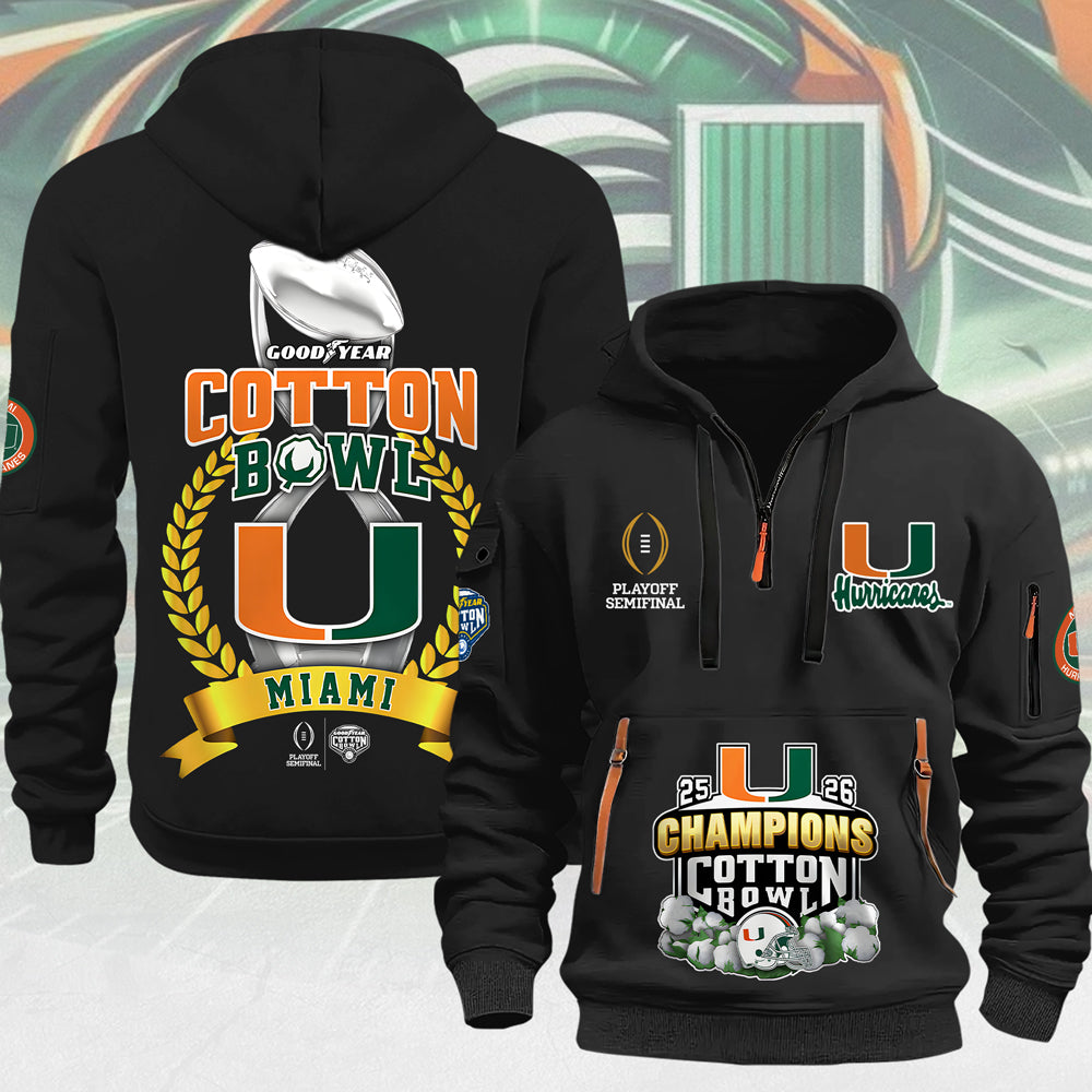 Miami Hurricanes Football Cotton Bowl Champions 2D Quarter Zip Hoodie – MAITM14313