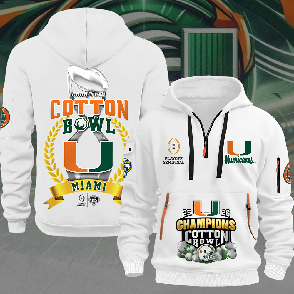Miami Hurricanes Football Cotton Bowl Champions 2D Quarter Zip Hoodie – MAITM14313