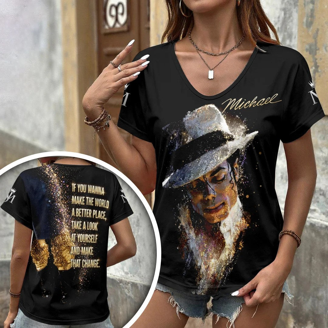Michael Jackson 3D Women's V-Neck T-Shirt – HOATT21579