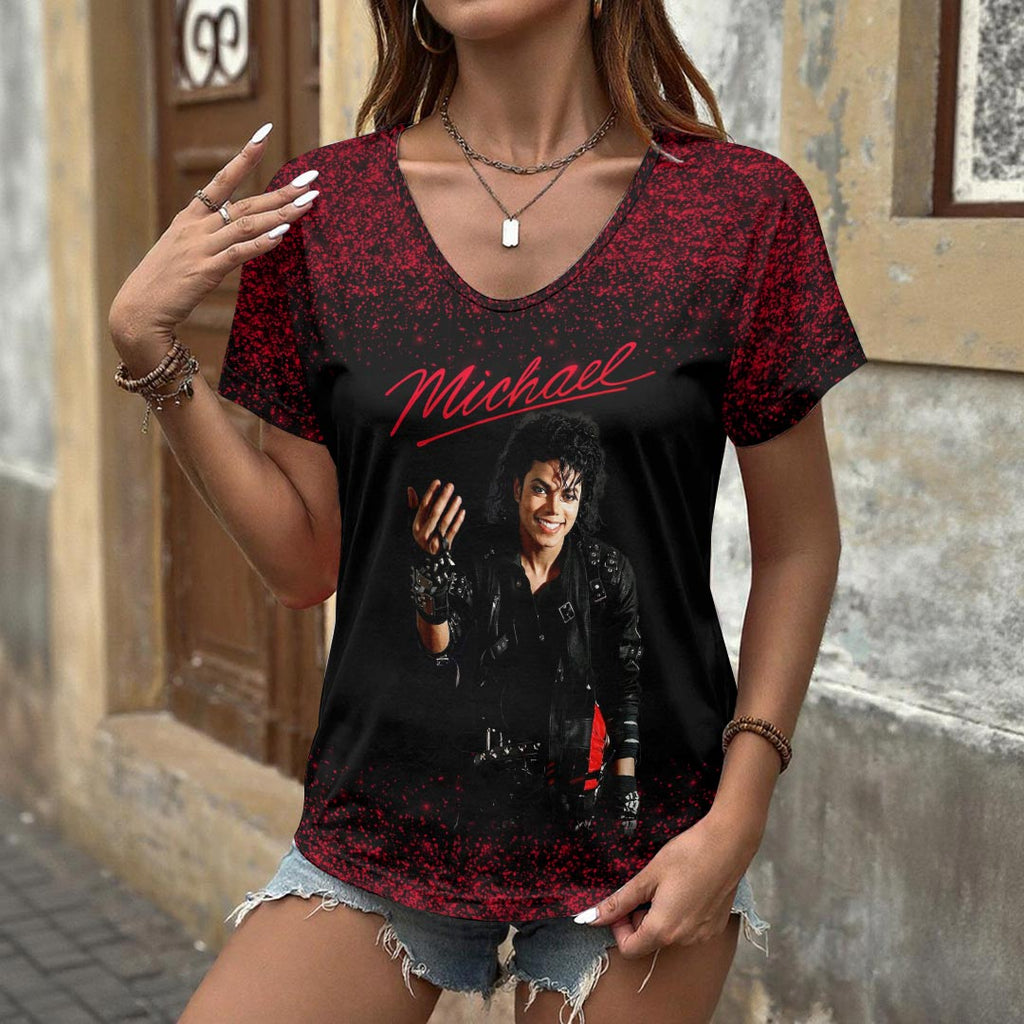 Michael Jackson 3D Women's V-Neck T-Shirt – HOATT19687