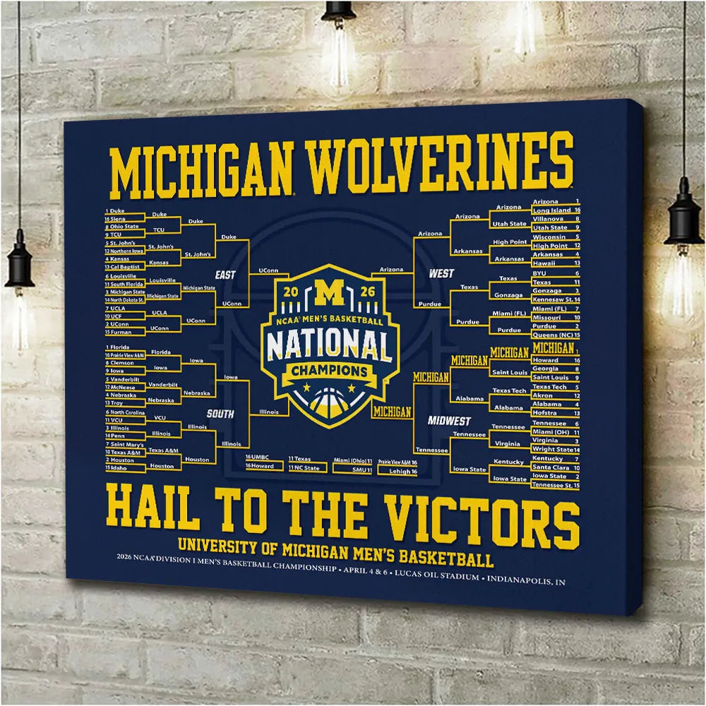 Michigan Wolverines 2026 Men's Basketball National Champions Rectangle Canvas With Inner Frame – HOATT17320