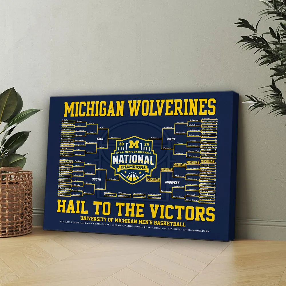 Michigan Wolverines 2026 Men's Basketball National Champions Rectangle Canvas With Inner Frame – HOATT17320