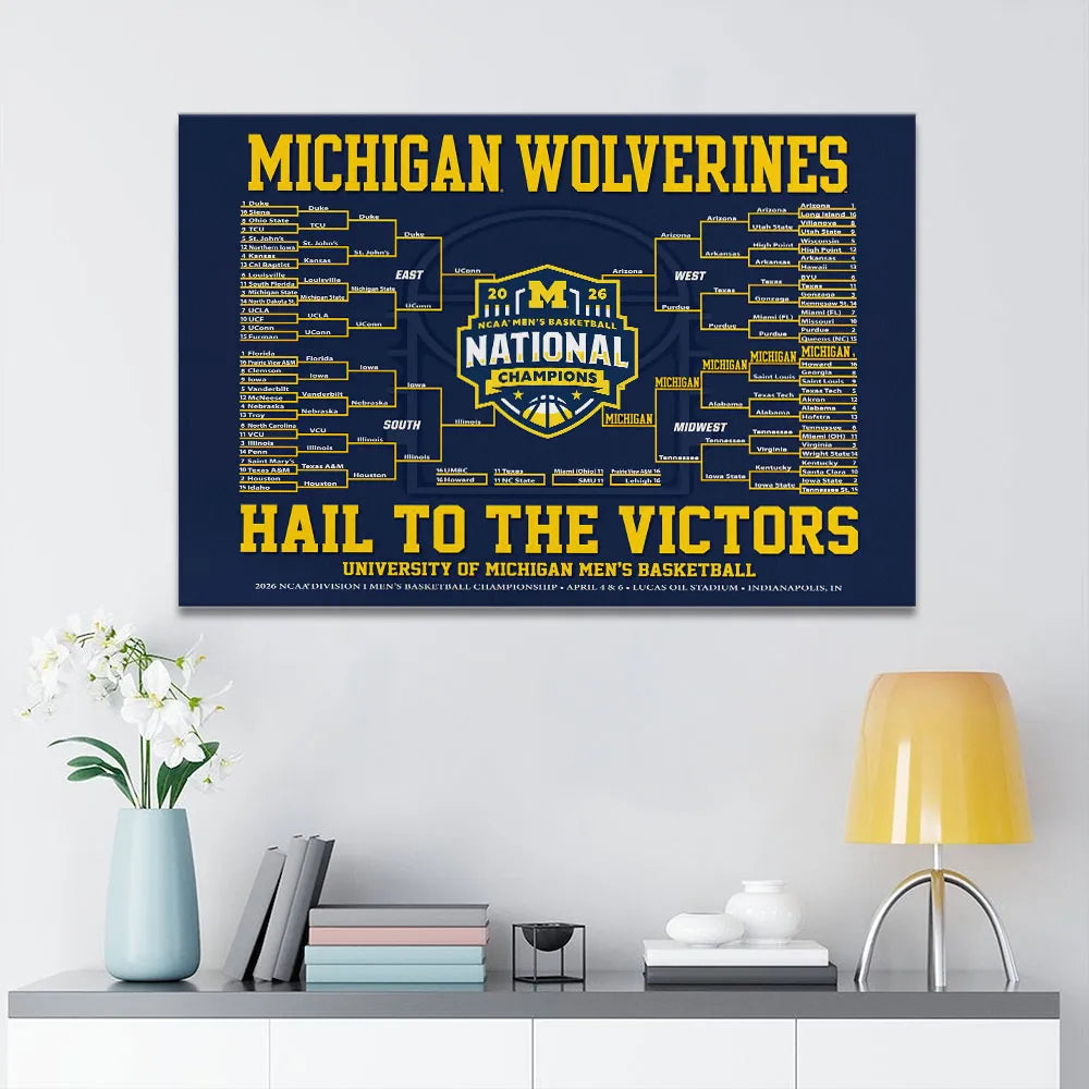 Michigan Wolverines 2026 Men's Basketball National Champions Rectangle Canvas With Inner Frame – HOATT17320